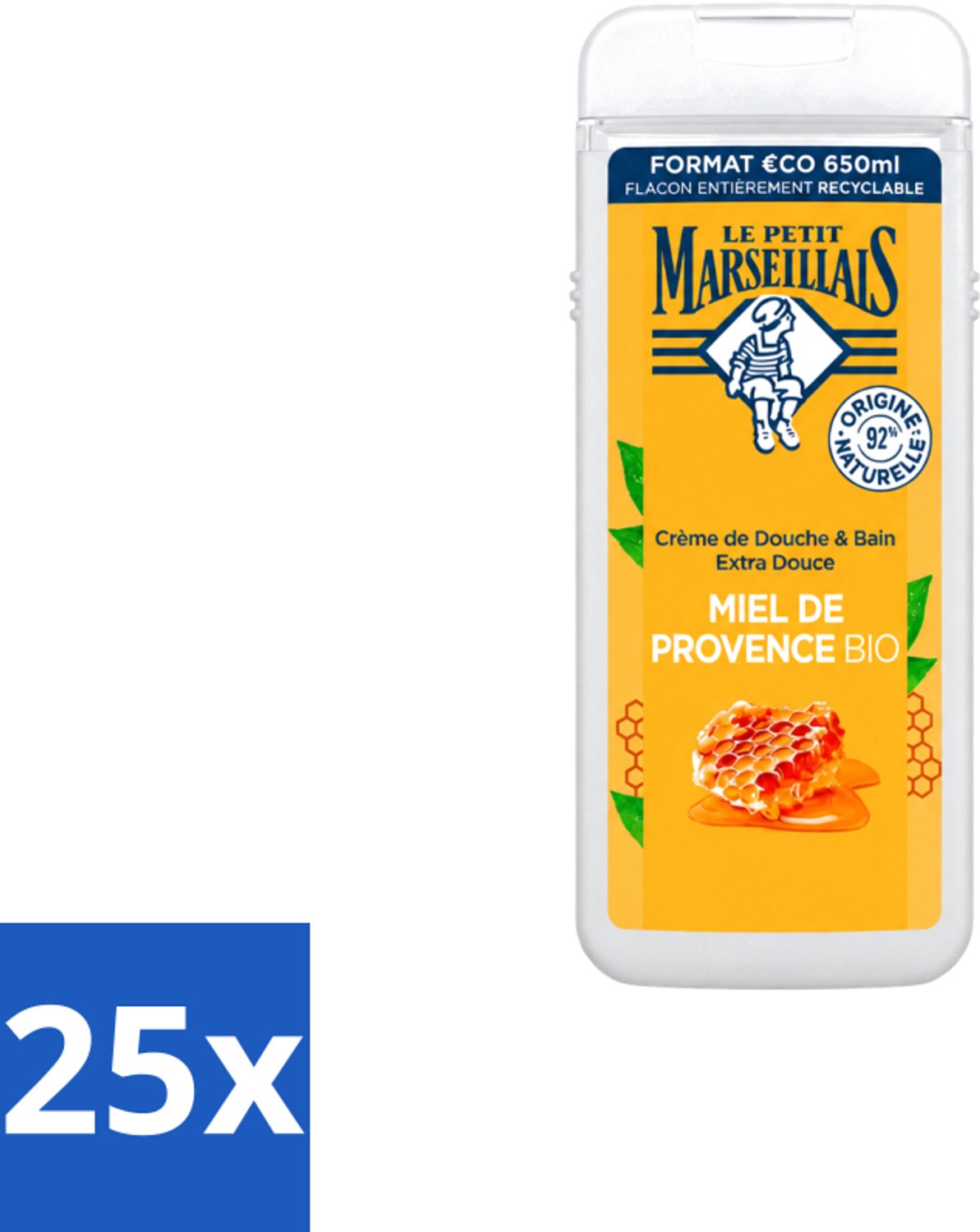 25 x Le Petit Marseillais – Douche & Bad – Honing – 650 ml - Voordeelverpakking - 25 stuks