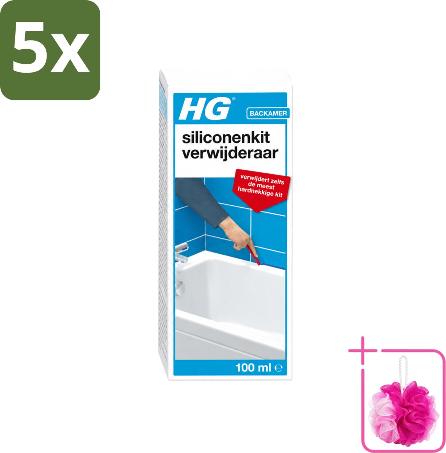 5 x HG - Siliconenkit Verwijderaar - Ook Tegen Hardnekkige Kit - Inclusief Borstel & Spatel - 100 ml - Bulkverpakking - Siliconenkit verwijderaar - Douchemop - Kit verwijderen