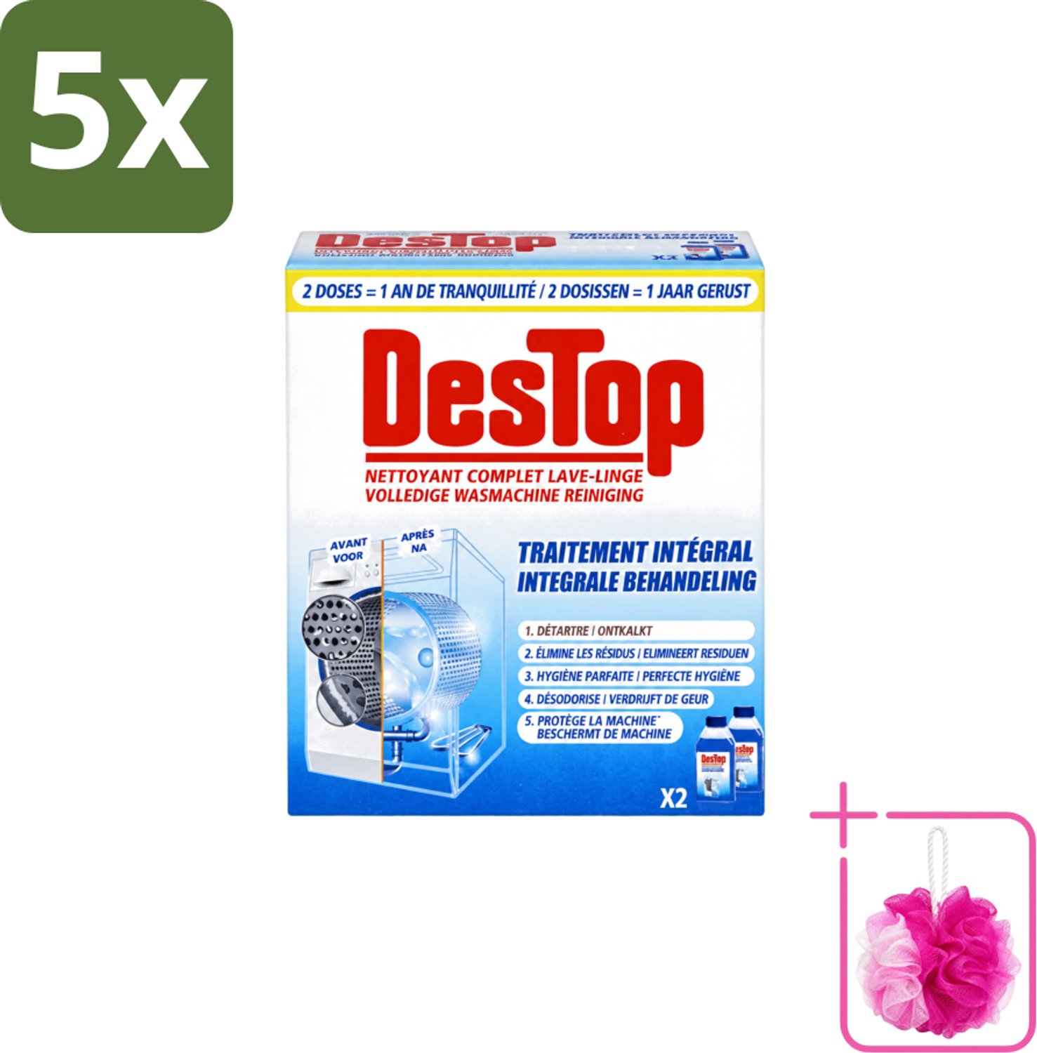5 x Destop - Wasmachine reiniger - Integrale Behandeling - Duopack - Bulkverpakking - Wasmachine reiniger - Douchemop - Kalk verwijderen