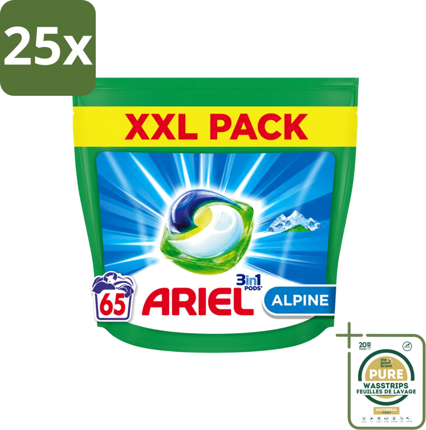25 x Ariel – Pods 3in1 – Alpine – 1319 g – 65 wasbeurten - Wasstrips - Ariel Pods 3in1 Alpine - 65 Wasbeurten - Wasmiddel Pods - Reiniging - Vlekverwijdering