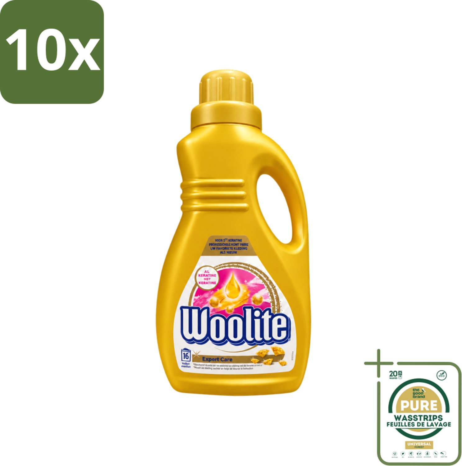 10 x Woolite Expert Care - Vloeibaar Wasmiddel - Met Keratine - Delicate Was - 16 Wasbeurten - 1L - Wasstrips - Delicate Was - Keratine Wasmiddel - Kleding Verzorging - Wasmiddel Voor Delicate Stoffen - Glans Behouden