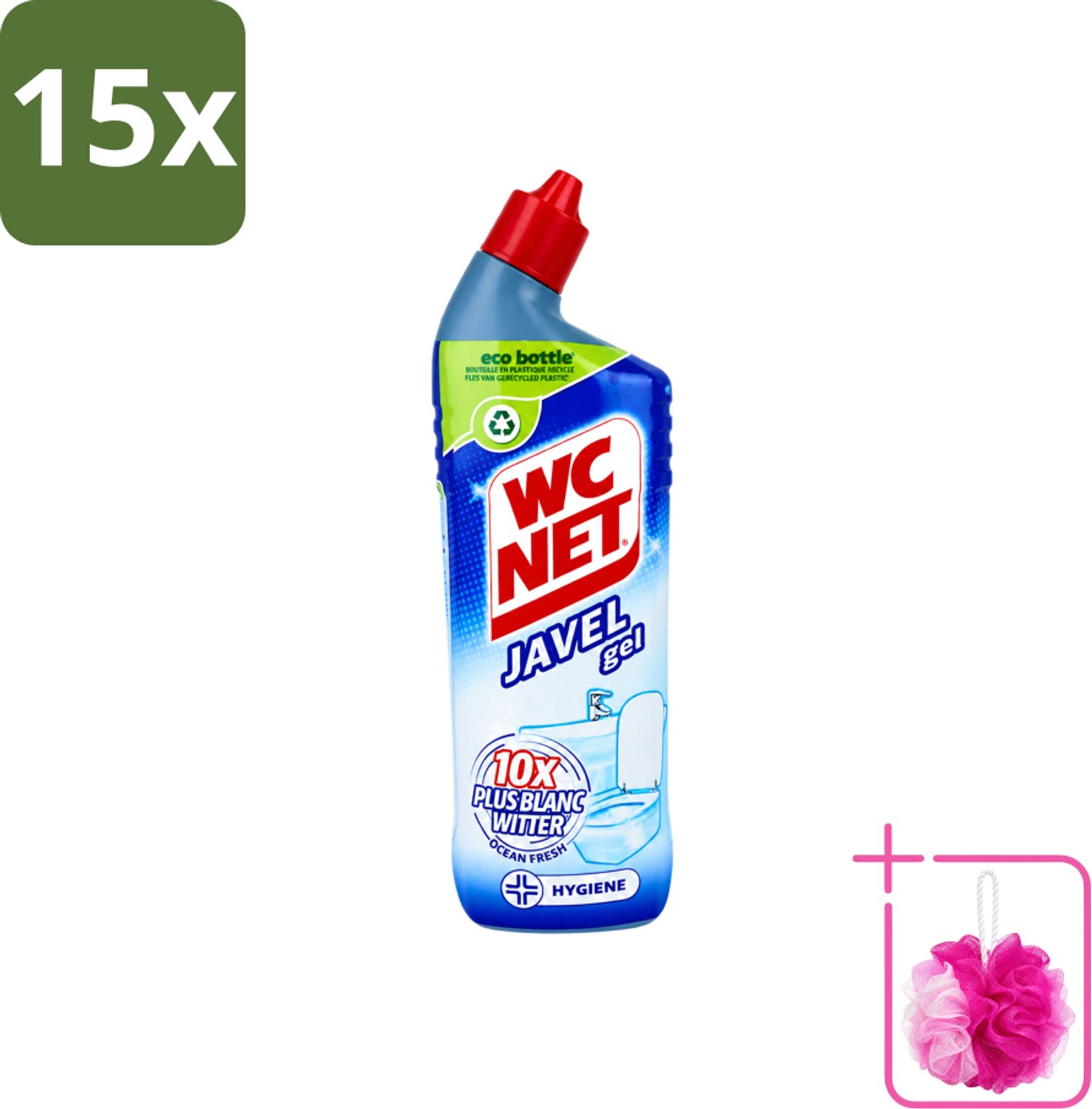 15 x WC Net - Toiletreiniger - Gel - Ocean Fresh - Gerecycled Materiaal - 750 ml - Bulkverpakking - WC net gel - Douchemop - Toilet reiniger