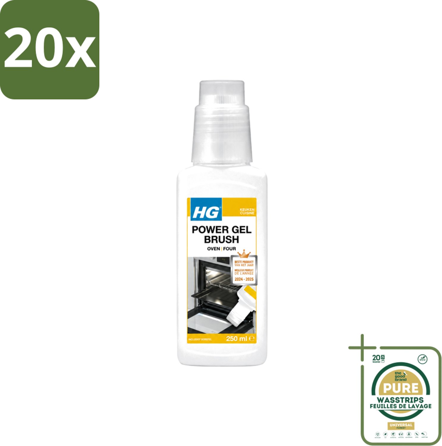 20 x HG - Power Gel Brush Oven - Zeer Hechtende Formule - Inclusief Borsteltje - 250 ml - Wasstrips - Oven Reinigen - Bakplaat Reinigen - Grill Reinigen - Barbecue Reinigen - Vet Verwijderen
