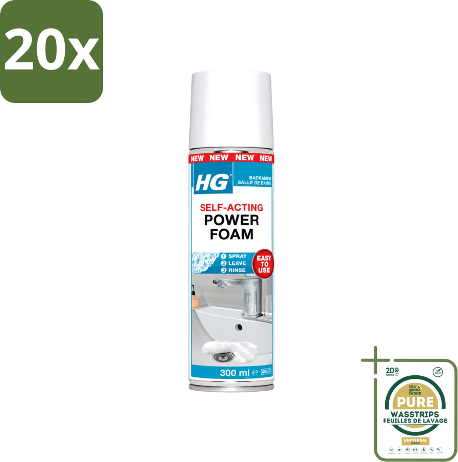 20 x HG - Badkamer - Badkamerreiniger - Power Foam Badkamer - Zelf-Activerend - 300 ml - Wasstrips - Badkamerreiniger - Schuimreiniger - Kalkaanslag - Zeepresten - Tegelreiniger
