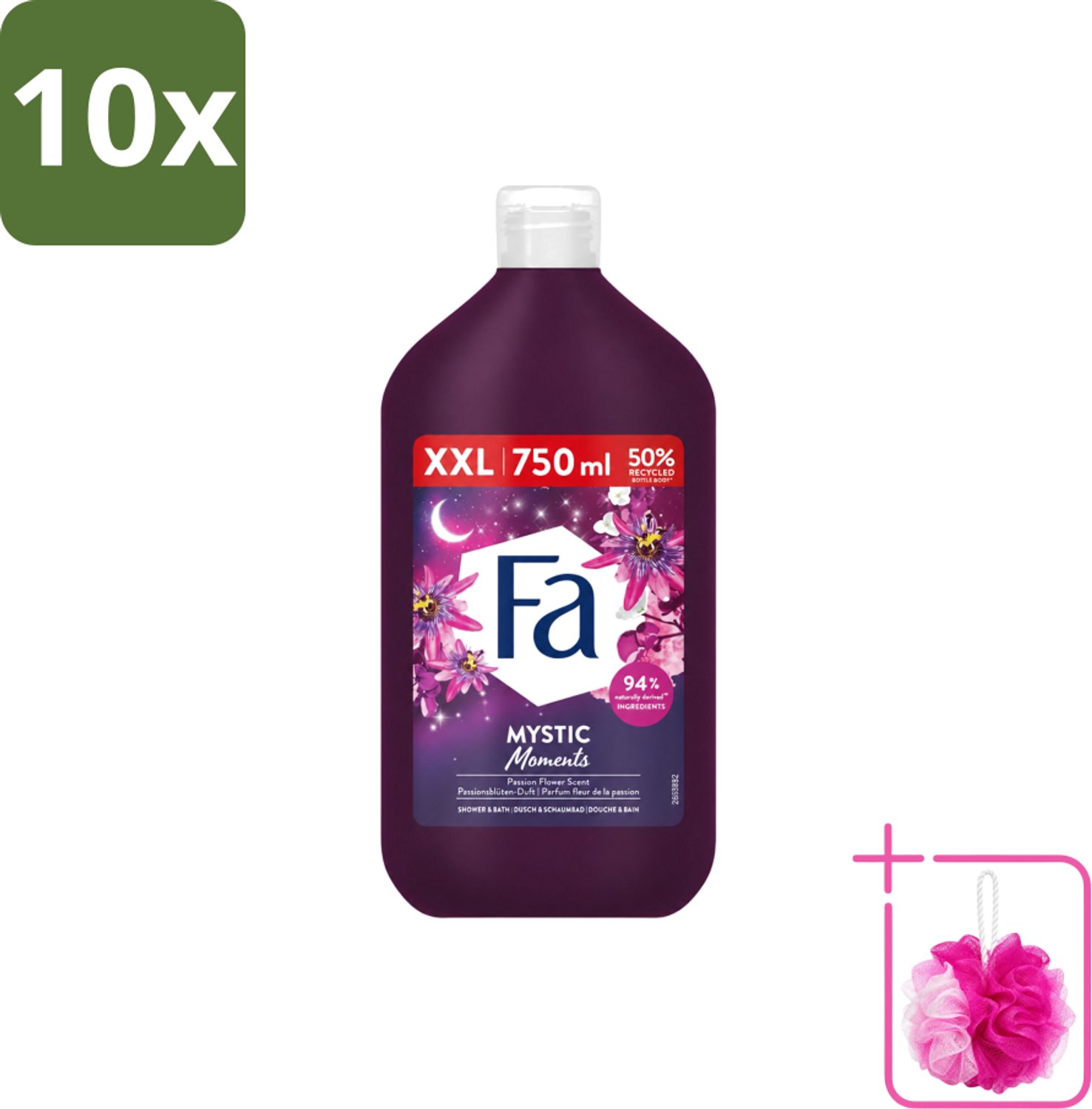 10 x Fa - Mystic Moments - Bad- & Douchegel - Passiebloem - 750 ml - Bulkverpakking - Bad en douchegel - Douchemop - Passiebloem