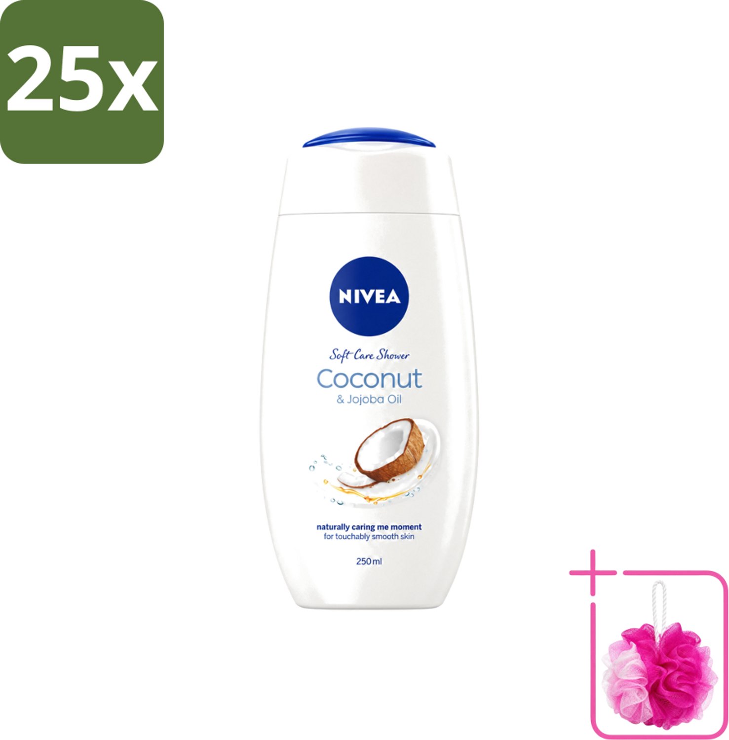 25 x Nivea - Huid Beschermende Douchecreme - Kokosnoot - 250 ml - Bulkverpakking - Douchecrème - Douchemop - Kokosnoot