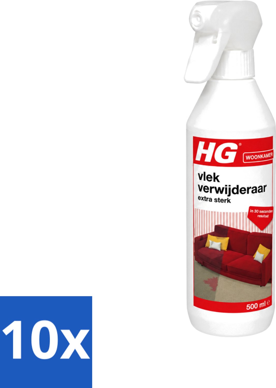 10 x HG - Woonkamer - Vlekverwijderaar Extra Sterk - In 30 Seconden Resultaat - 500 ml - Voordeelverpakking - 10 stuks