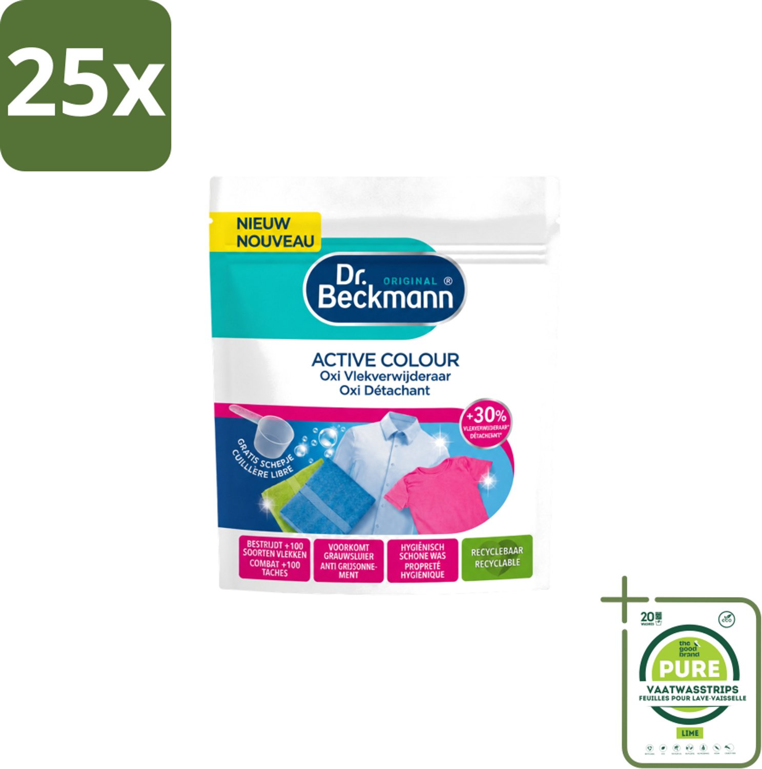25 x Dr. Beckmann – Active Colour Oxi – Vlekverwijderaar – 400 g - Grootverpakking - Vaatwasstrips - Vlekverwijdering - Kleurbehoud - Oxi Poeder - Wasmiddel - Wasmachine
