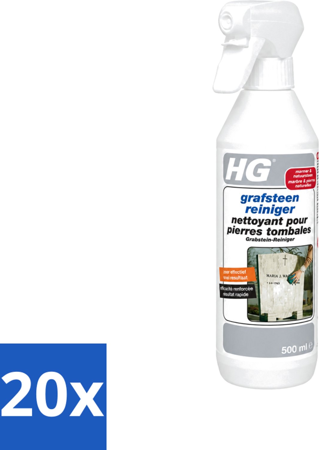 20 x HG - Grafsteenreiniger - Beschermt & Reinigt - 500 ml - Voordeelverpakking - 20 stuks