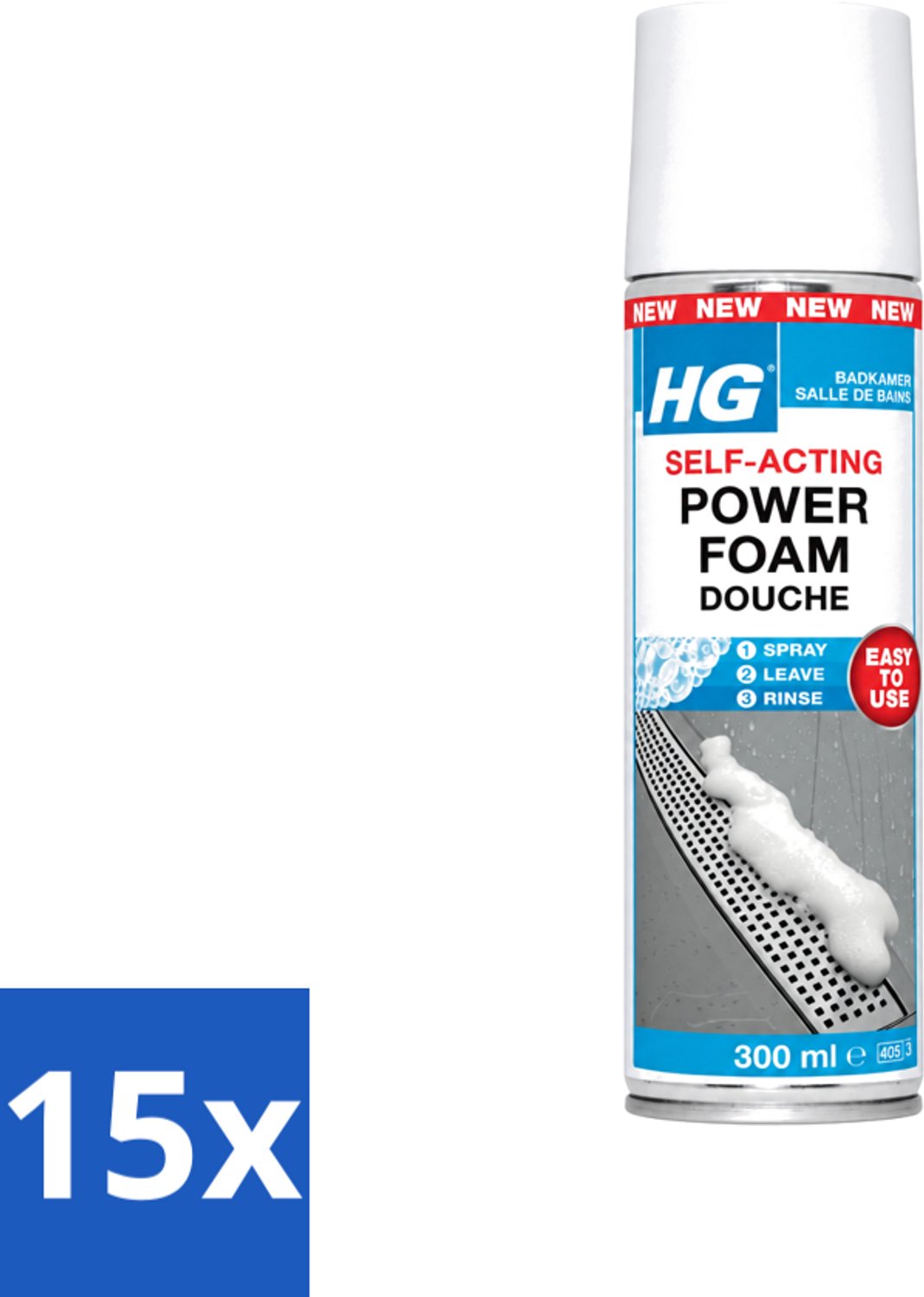 15 x HG - Badkamer - Badkamerreiniger - Power Foam Douche - Zelf-Activerend - 300 ml - Voordeelverpakking - 15 stuks