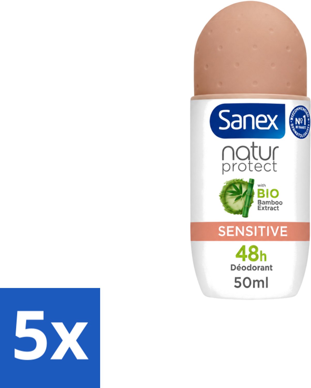 5 x Sanex – Deodorant Roll-On – Natur Protect Sensitive – 50 ml - Voordeelverpakking - 5 stuks