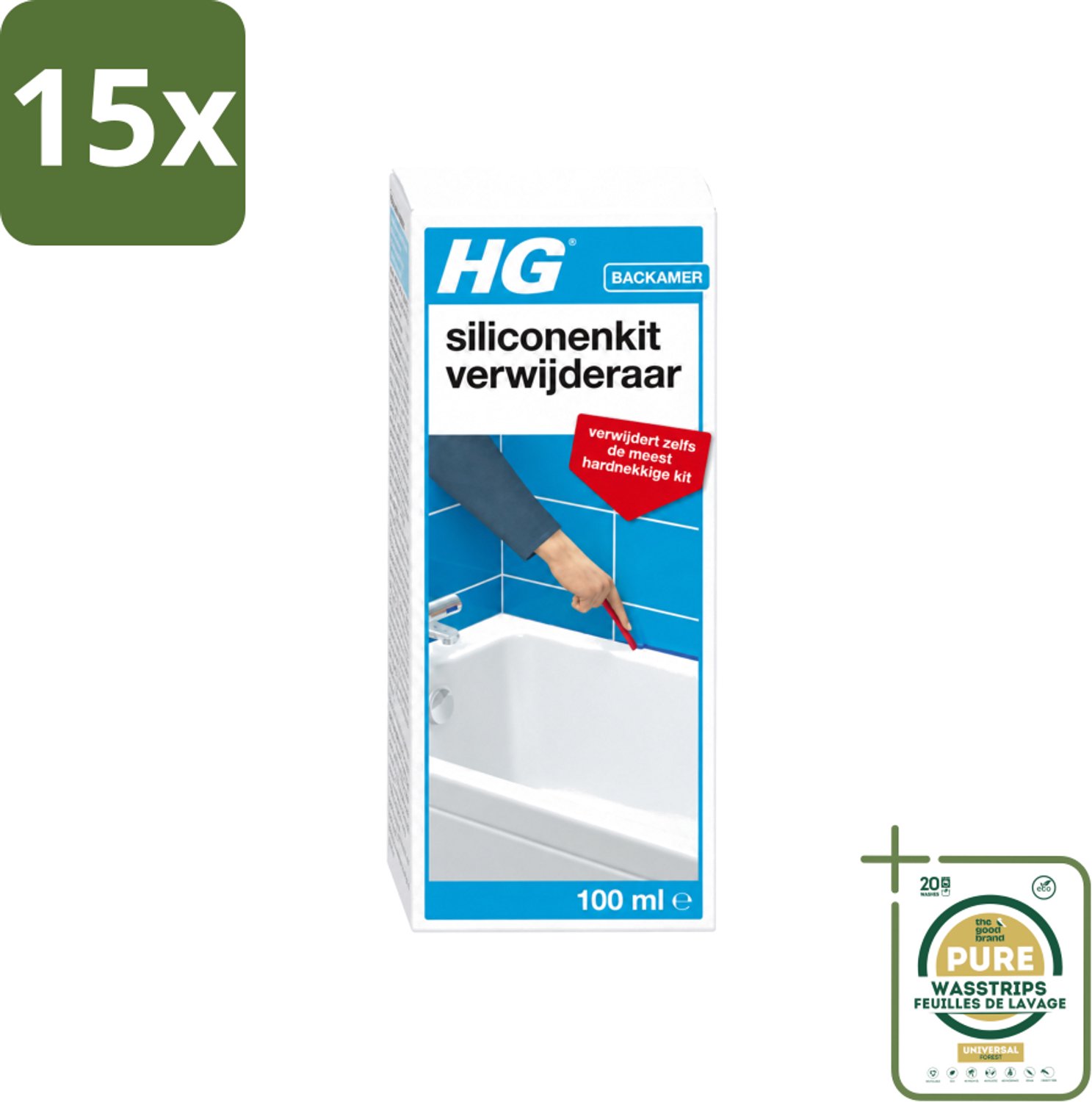 15 x HG - Siliconenkit Verwijderaar - Ook Tegen Hardnekkige Kit - Inclusief Borstel & Spatel - 100 ml - Wasstrips - Siliconenkit Verwijderaar - Kit Verwijderen - Kitresten Verwijderen - Siliconen Kit Verwijderen - Hardnekkige Kit Verwijderen