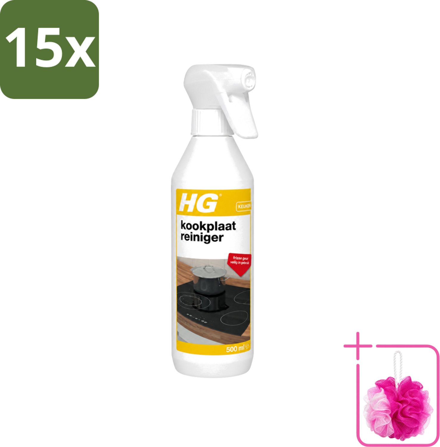 15 x HG - Kookplaatreiniger Spray - Frisse Geur - Veilig in Gebruik - 500 ml - Bulkverpakking - Kookplaat reinigen - Douchemop - Inductieplaat reinigen