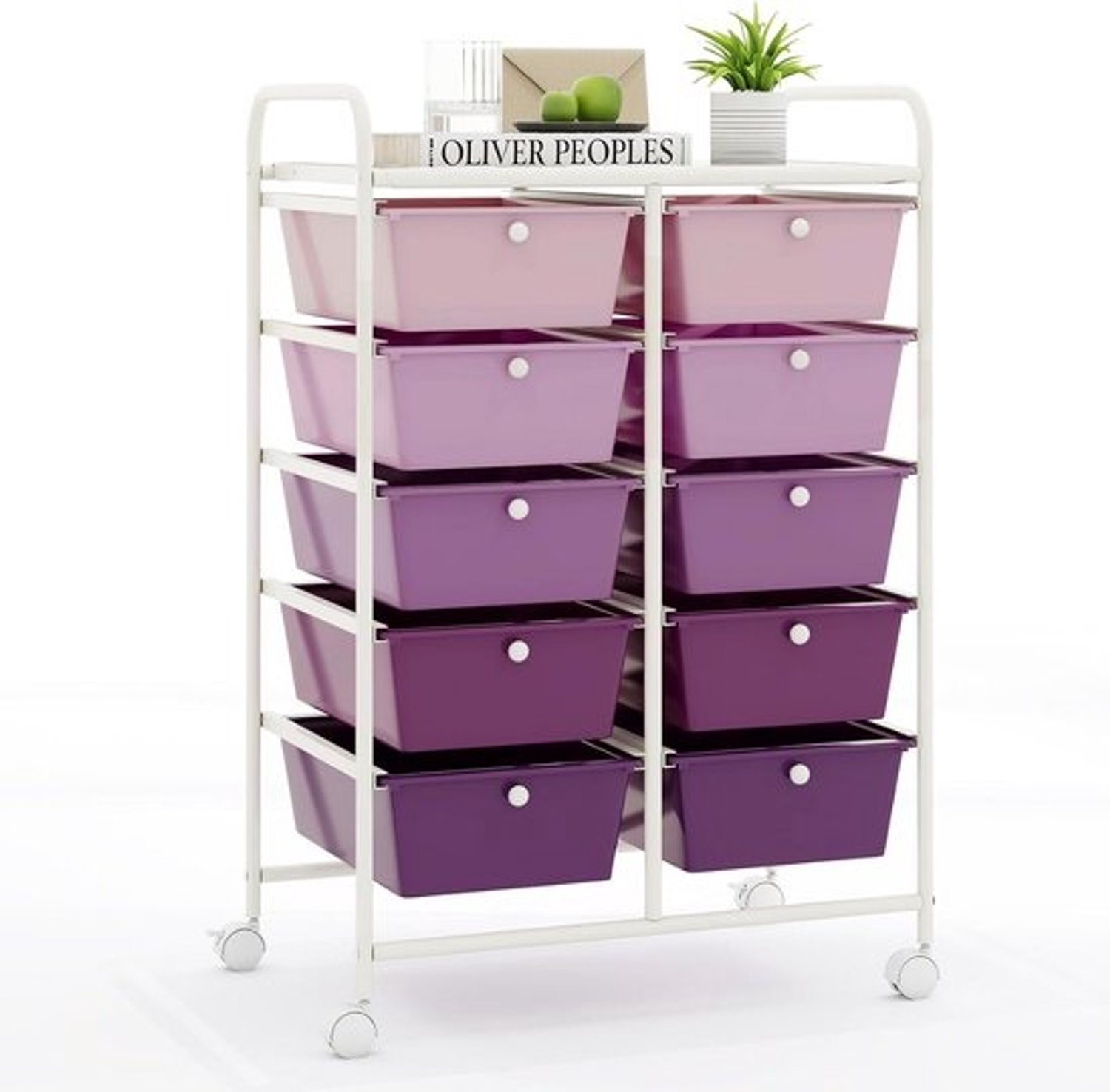Stapelbare rolwagen - 10 schuifladen - met plank - Flexibele opbergwagen - voor kantoor, thuis of hobby