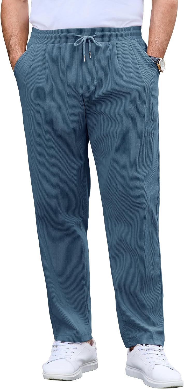 Broek voor heren, recht, elastische tailleband, zakken