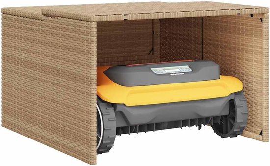 Garage voor robotmaaier, van polyrotan, 86 x 90 x 52/57 cm, grasmaaier, beschermhuisje weerbestendig, voor robotmaaier, schuilplaats voor tuin, beige — afbeelding 3