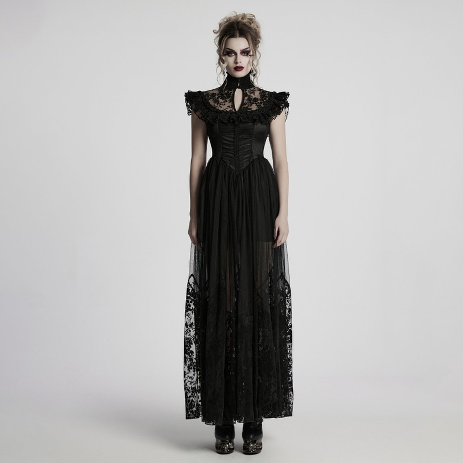 Punk Rave Gothic Little Flying Sleeve Dress Dames Maxi-jurk - zwart - XXL