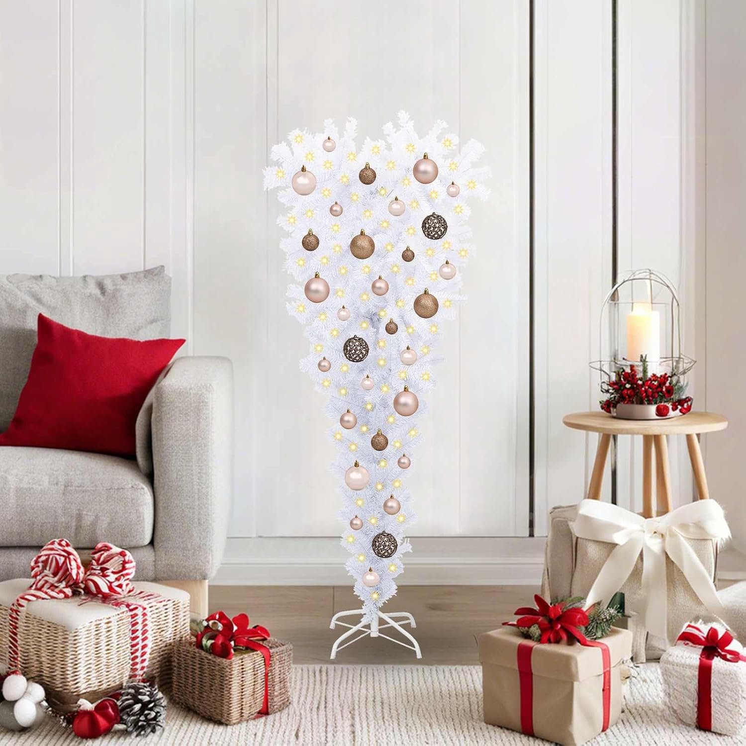 Kunstkerstboom, pvc en staal, ledverlichting, wit, 120
