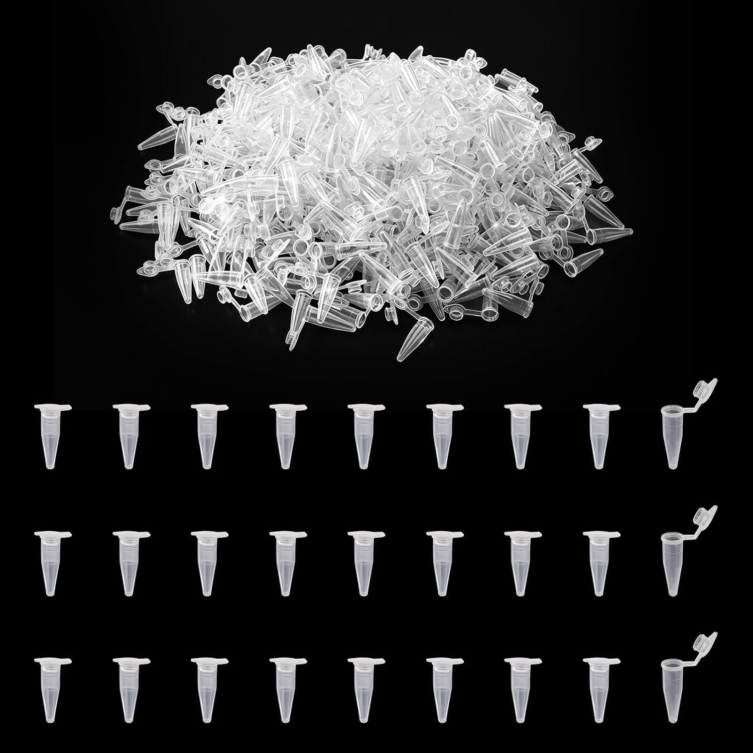 500 Stuks 0.2mL Plastic Centrifugebuisjes met Klikdop, Transparante Centrifugebuisjes, Gegradueerde Microcentrifugebuisjes, voor Laboratoriumgebruik, Conische Bodem