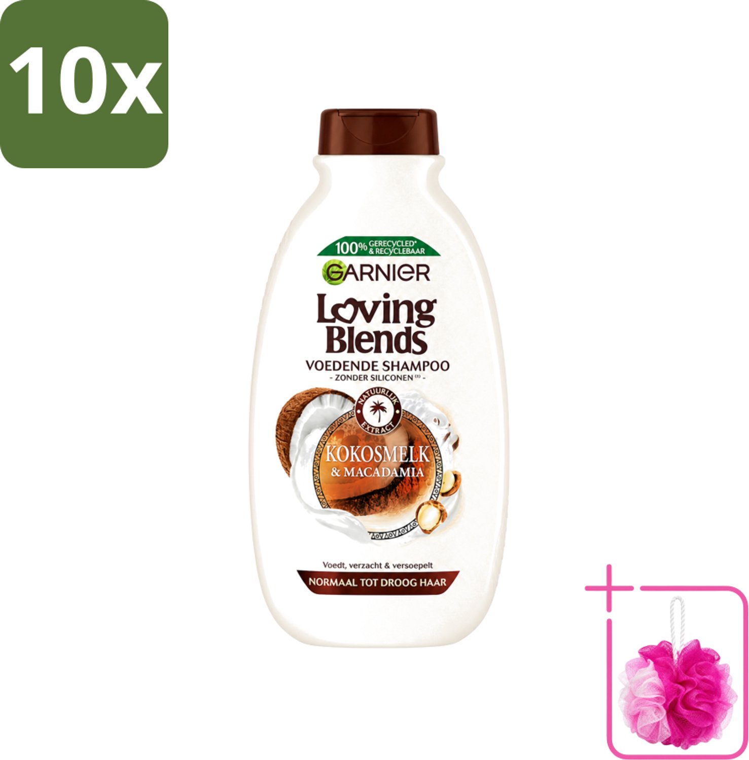 10 x Garnier - Loving Blends - Shampoo - Kokosmelk & Macadamia - Normaal tot Droog Haar - 300 ml - Bulkverpakking - Shampoo voor droog haar - Douchemop - Kokosmelk shampoo