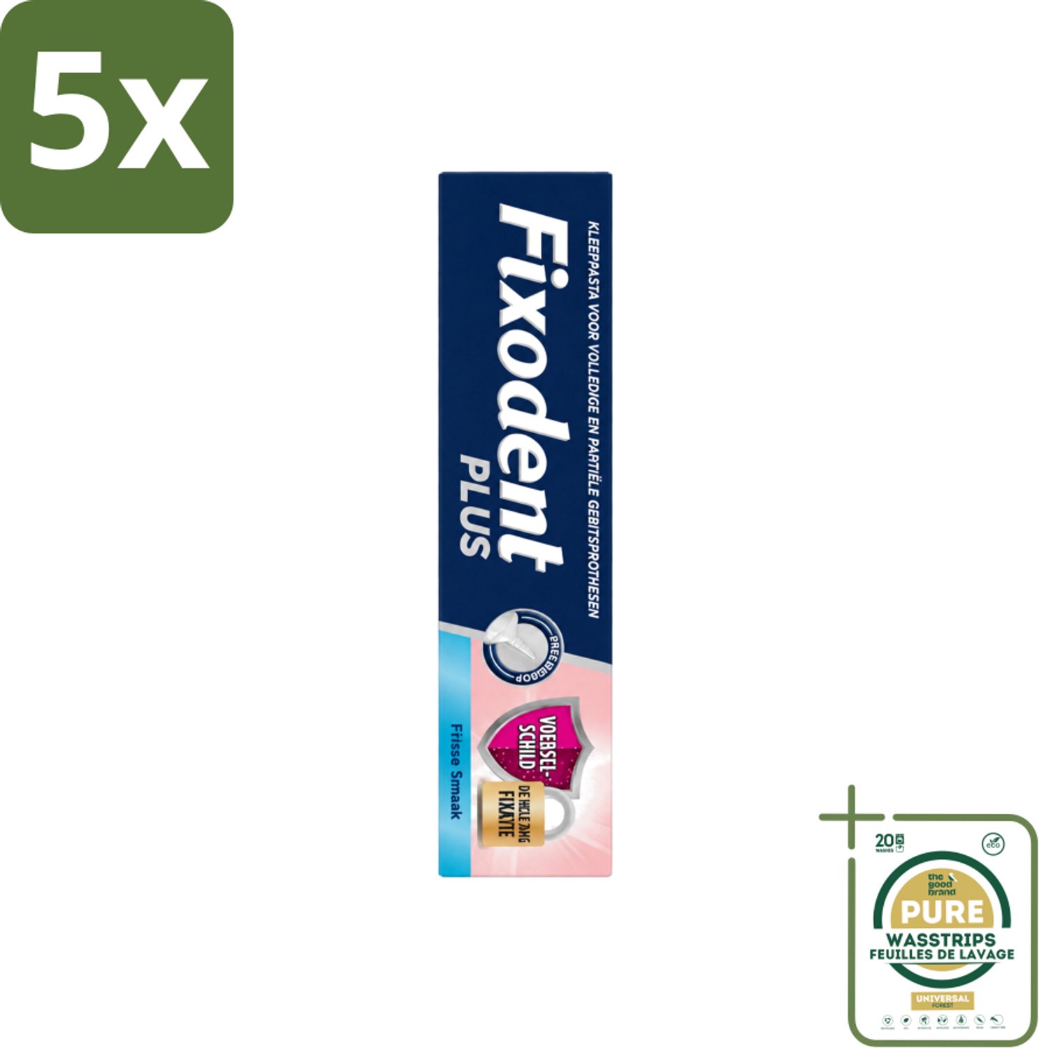 5 x Fixodent Plus – Kleefcrème – Food Barrier – Frisse Smaak – 40 g - Wasstrips - Kleefpasta - Kunstgebit - Food Barrier - Voedselresten - Frisse Muntsmaak