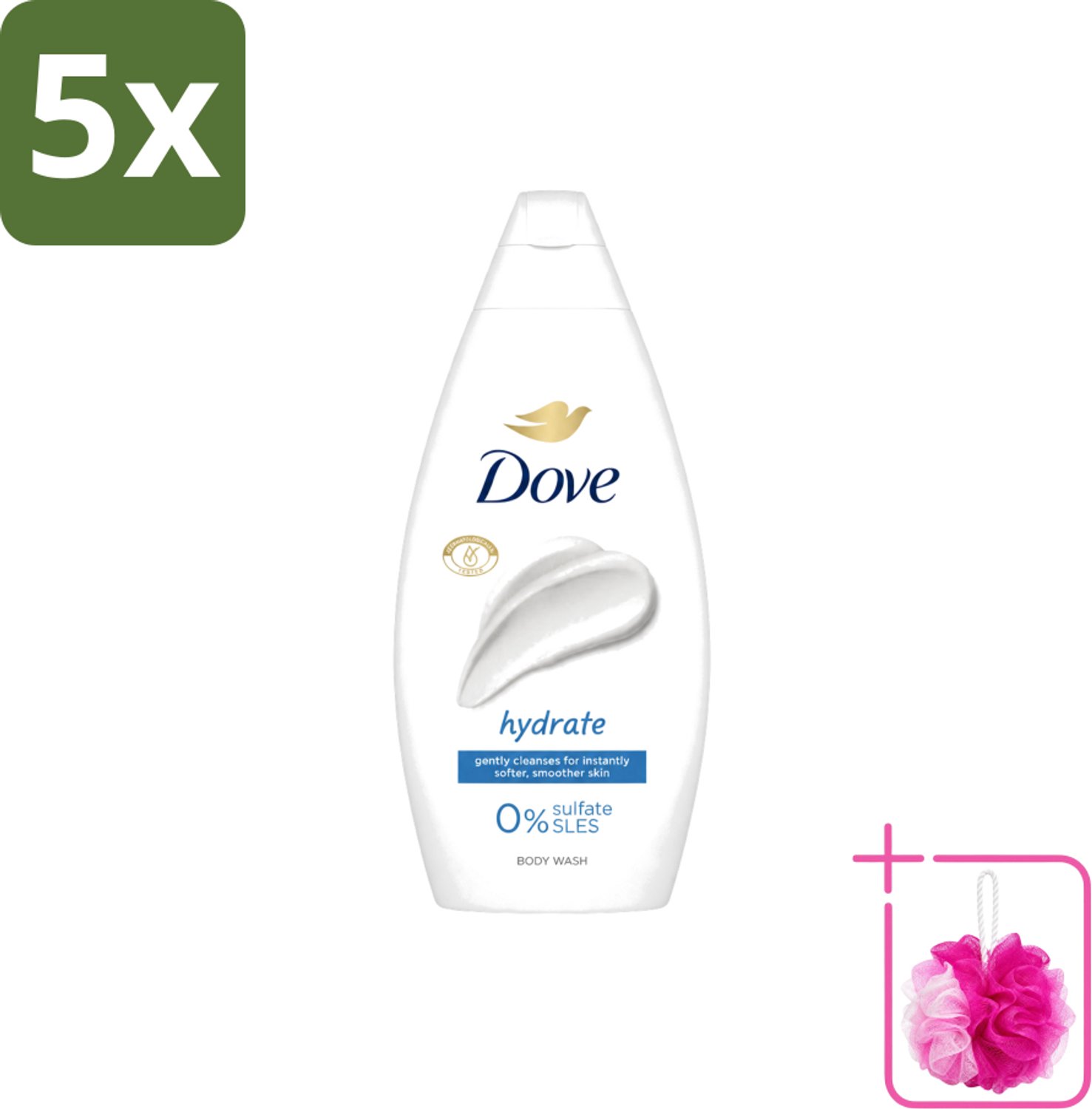 5 x Dove – Douchegel – Hydrate – 450 ml - Bulkverpakking - Douchegel hydrateren - Douchemop - Zachte huid