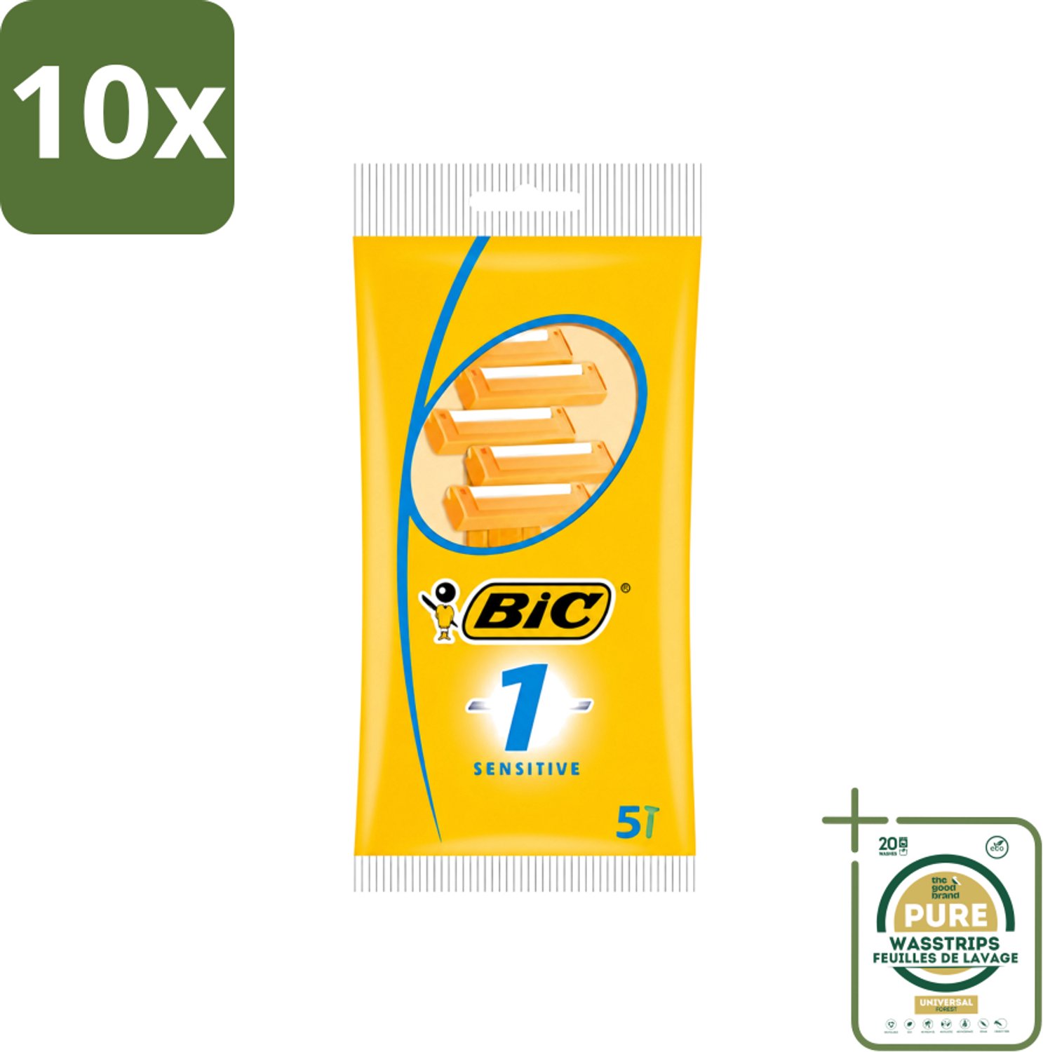 10 x Bic - Scheermesjes - Sensitive - Enkel Mesje - Wegwerpmesjes - 5 Scheermesjes - Wasstrips - Scheermesje - Wegwerpscheermesje - Gevoelige Huid - Roestvrij Staal - Polymerische Bekleding
