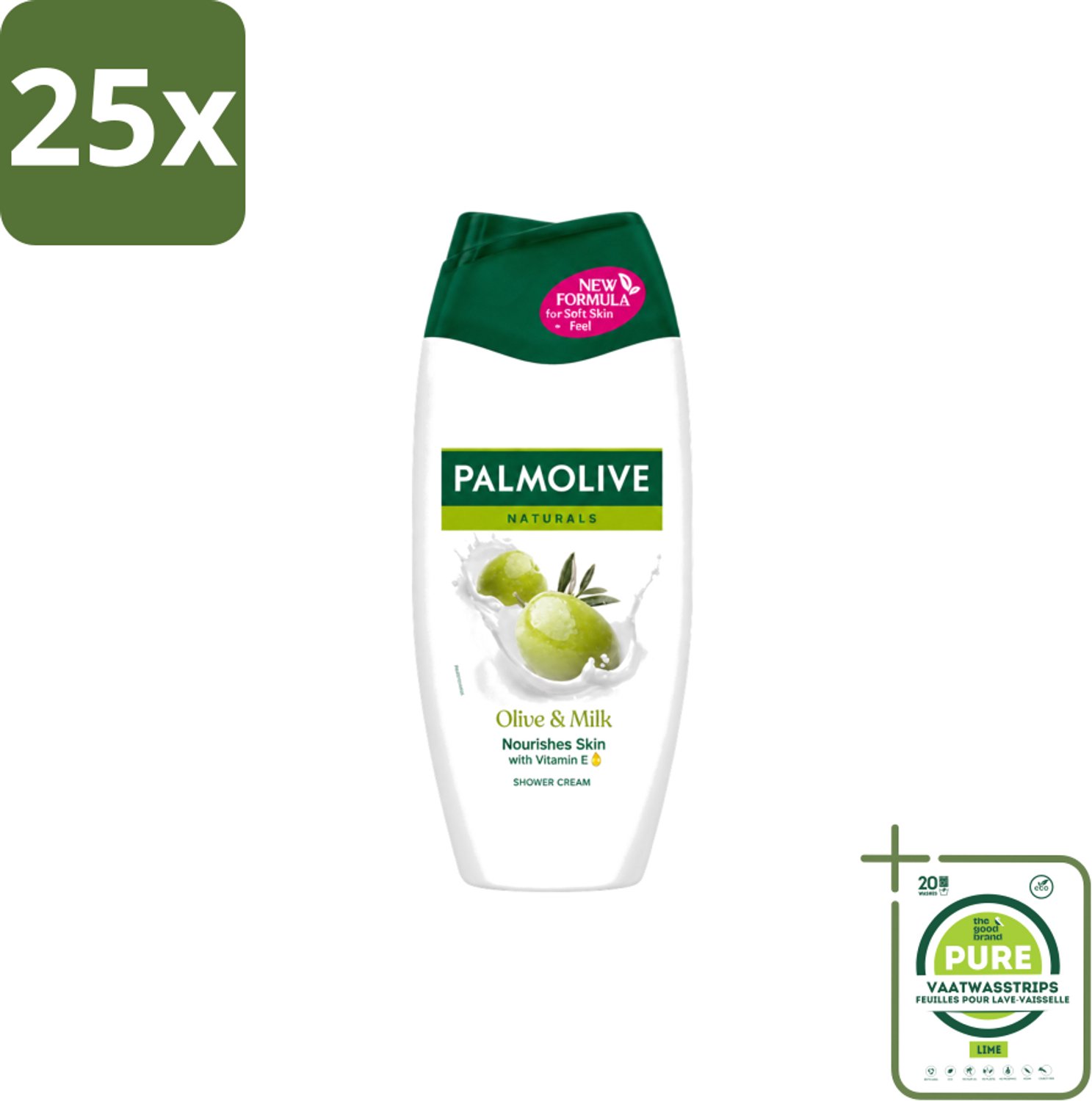 25 x Palmolive – Douchecrème – Naturals Olive & Milk – 250 ml - Grootverpakking - Vaatwasstrips - Douchecrème - Olijf En Melk - Huid Verzorging - Mild Reinigen - Voedende Douchecrème
