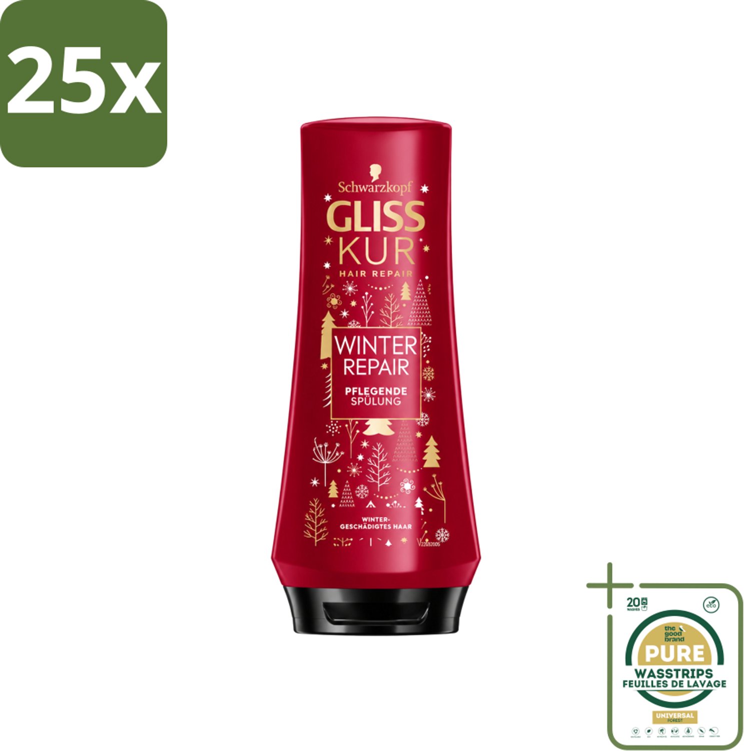 25 x Gliss-Kur - Conditioner - Winter Repair - Herstelt & Verzorgt - 200 ml - Wasstrips - Winter Haar Verzorging - Haar Herstel - Haar Bescherming - Keratine Haar Conditioner - Cranberry Haar Conditioner