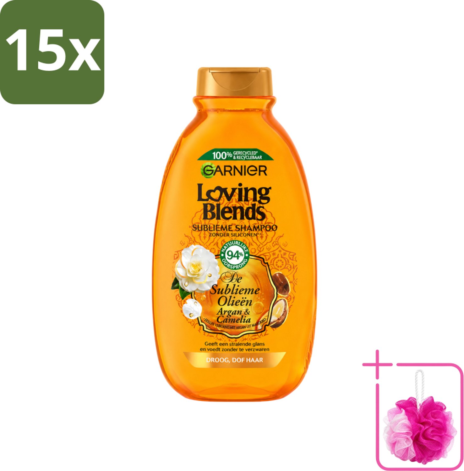 15 x Garnier - Loving Blends - Shampoo - Argan & Cameliaolie - Droog & Dof Haar - 300 ml - Bulkverpakking - Droog haar - Douchemop - Dof haar