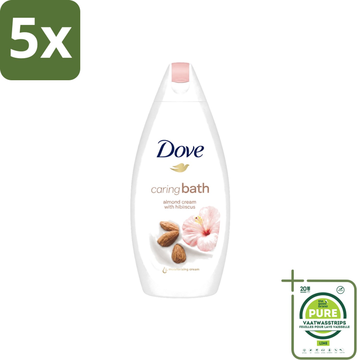 5 x Dove – Badcrème – Caring Bath Almond – 450 ml - Grootverpakking - Vaatwasstrips - Badcrème - Badcrème Voor Huid - Badcrème Voor Ontspanning - Badcrème Voor Gevoelige Huid - Badcrème Met Amandelmelk