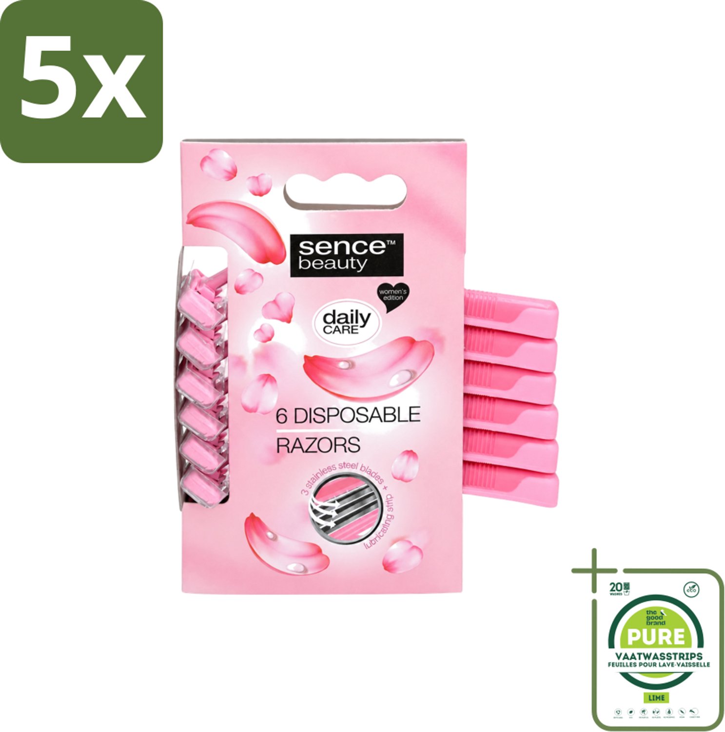 5 x Sence – Wegwerpscheermes – Glad Scheren – Comfort Grip – 6 Wegwerpscheermes - Grootverpakking - Vaatwasstrips - Scheermesje - Scheermes - Bikini Lijn - Benen Scheren - Oksels Scheren