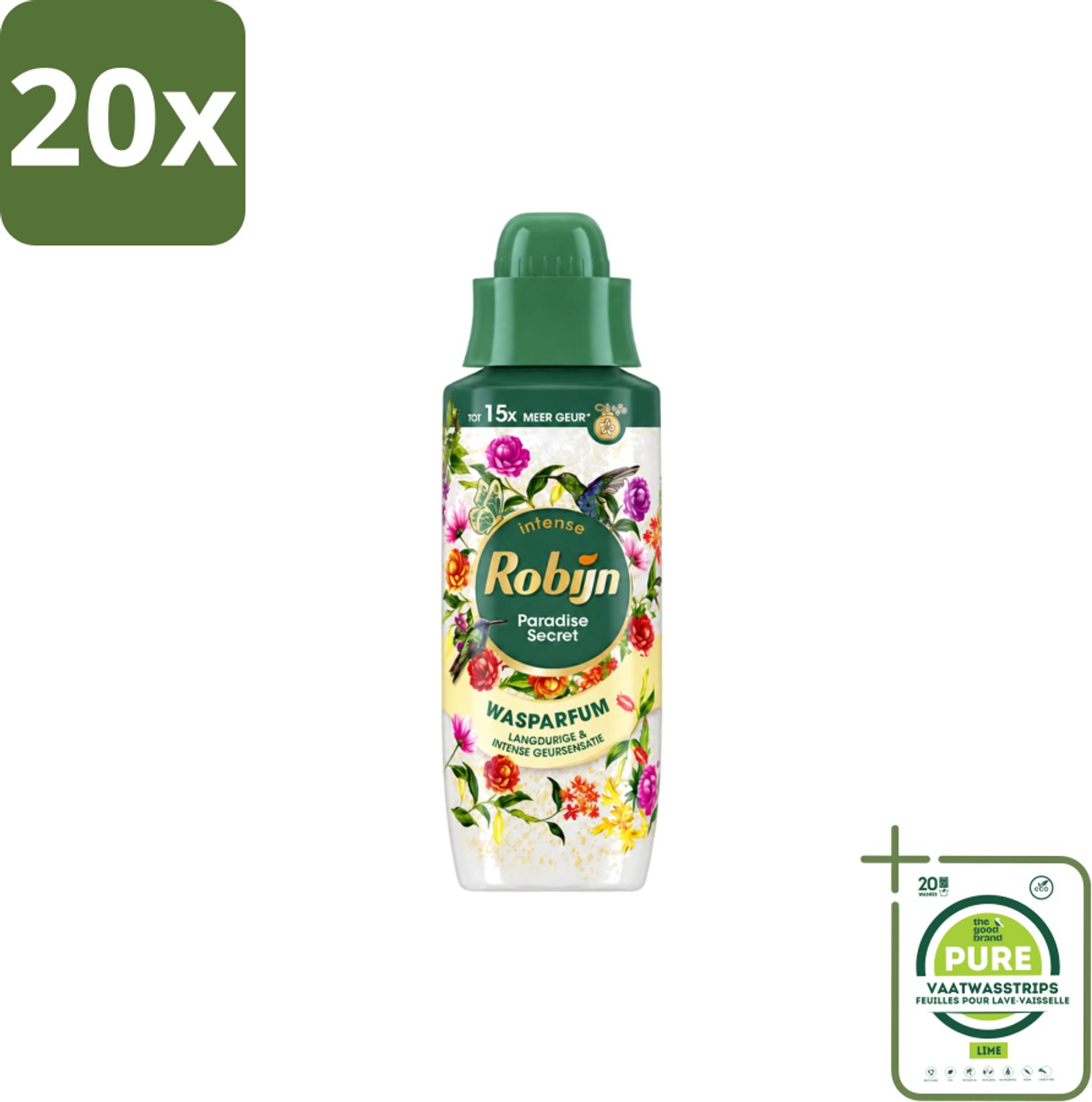 20 x Robijn – Wasparfum – Paradise Secret – 342 ml - Grootverpakking - Vaatwasstrips - Wasparfum - Wasparfum Voor Kleding - Geurboost - Botanische Geur - Wasmiddel