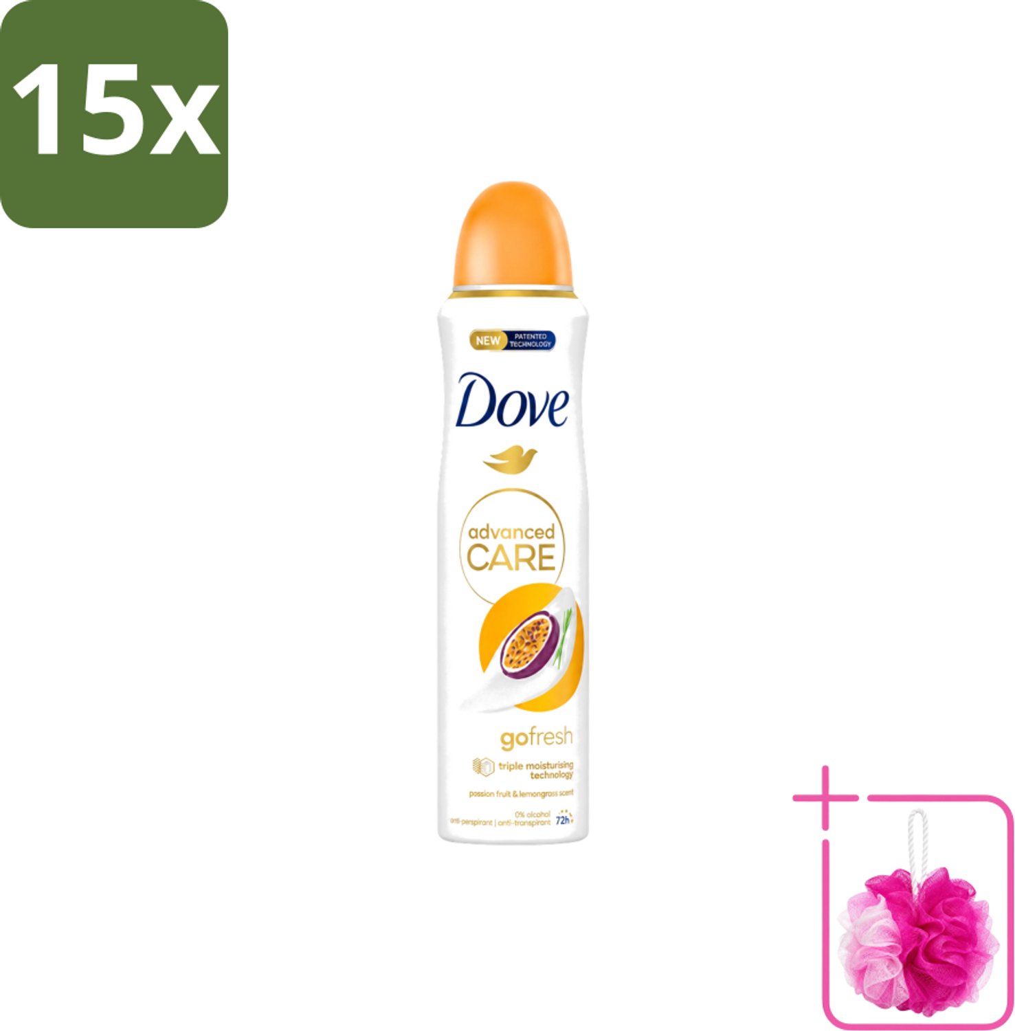 15 x Dove – Deodorant Spray – Passion Fruit – 250 ml - Bulkverpakking - Passievrucht deodorant - Douchemop - Frisse geur
