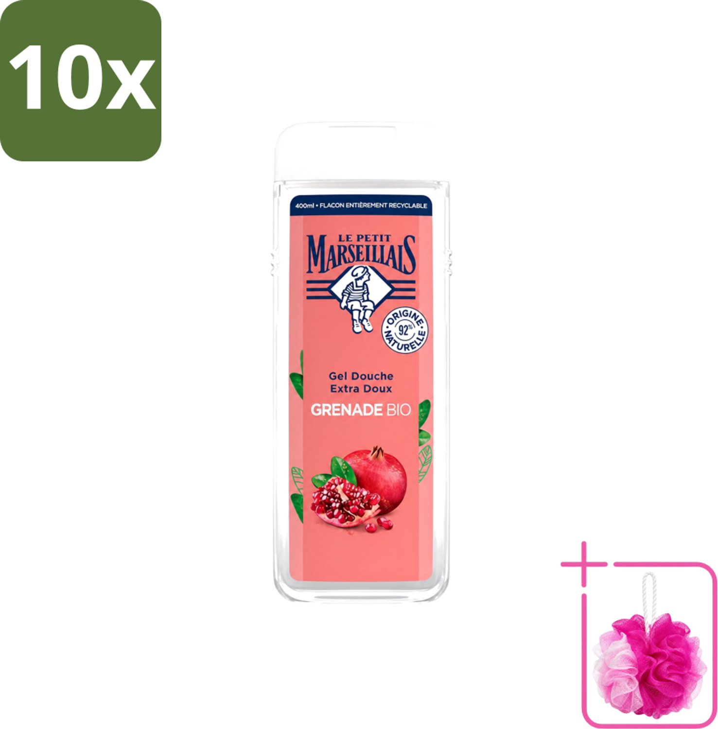 10 x Le Petit Marseillais – Douchegel – Grenade Bio – 400 ml - Bulkverpakking - Douchegel - Douchemop - Biologische douchegel