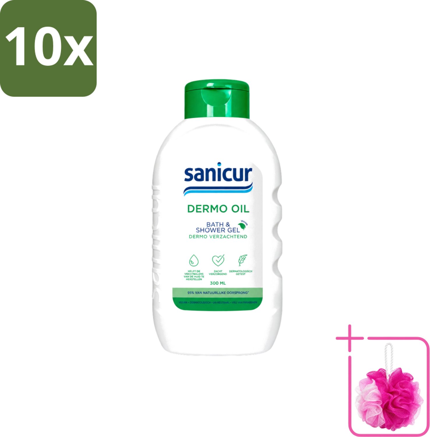 10 x Sanicur – Bad & Douchegel – Dermo-Oil – 300 ml - Bulkverpakking - Bad en douchegel - Douchemop - Droge huid