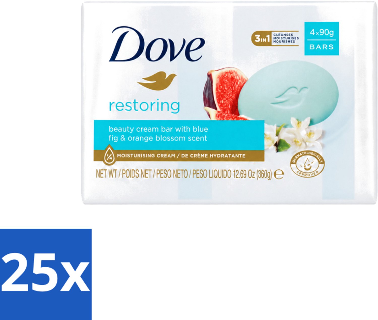 25 x Dove – Zeep – Go Fresh Restore – 4 x 90 g - Voordeelverpakking - 25 stuks