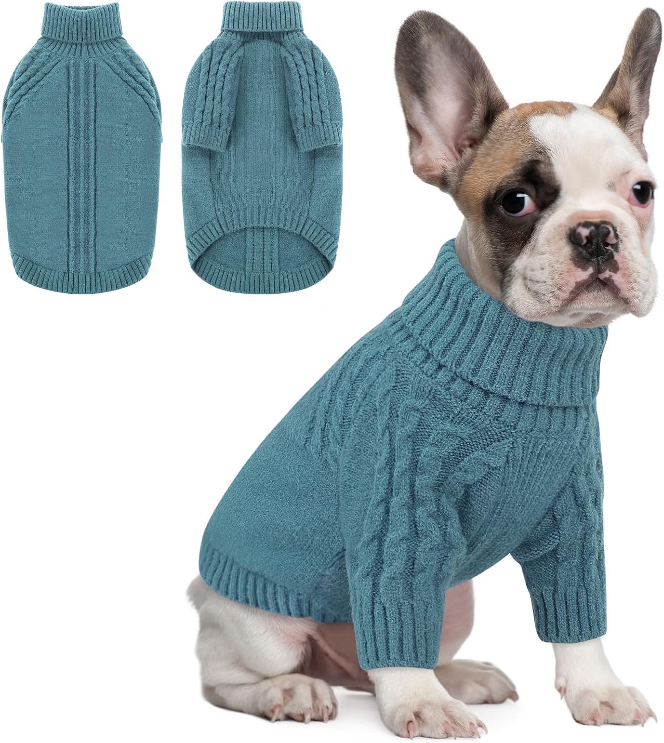 Gebreide lange mouwen, grote hondentrui voor bulldog, windhond, whippet, corgi-honden en teefjes (zeeblauw, L)