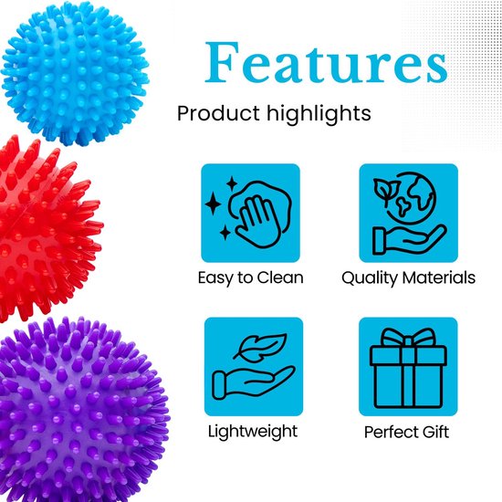 Intirilife massagebal set van 3 fascieballen in paars - rood - blauw puistbal - 9 / 7,5 / 6 cm - egelbal voor zelfmassage massagebal voor rug benen voeten reflexzones stekelige bal — cadeau in Verzorging - foto 7