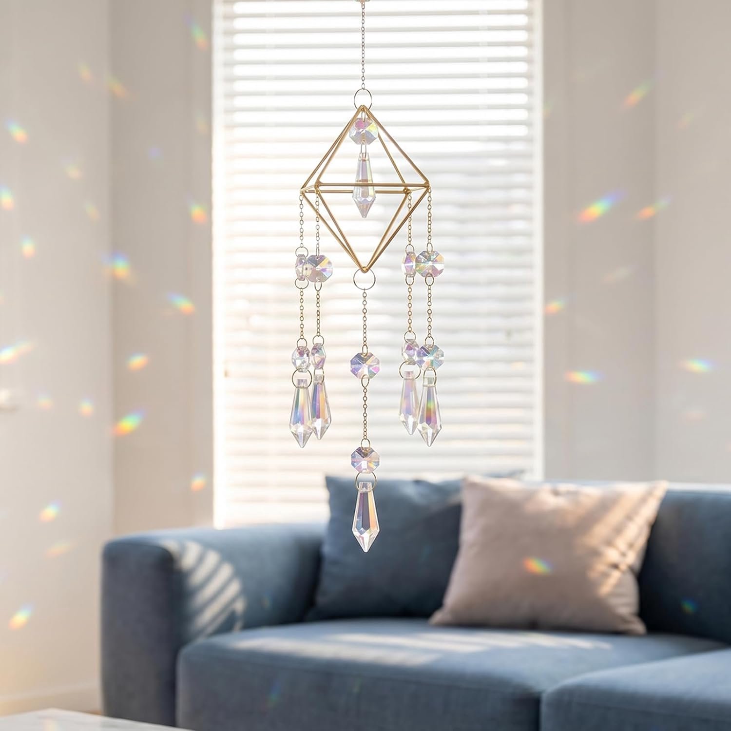 Zonnevanger voor ramen, hangend, regenboogmaker met kleefhaken, zonnevanger kristal voor ramen, moderne decoratieve lichtvanger, suncatcher, kristal, prisma voor tuin, huis, balkon, auto