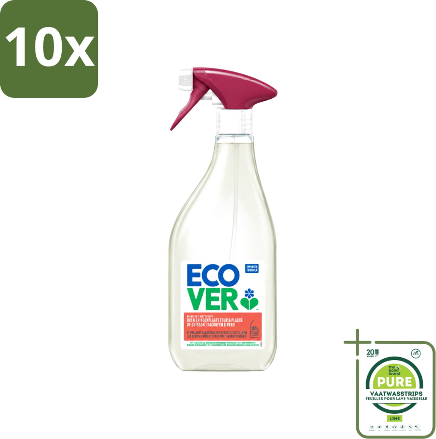 10 x Ecover - Oven- & Kookplaatreiniger - Power Cleaner - 500 ml - Grootverpakking - Vaatwasstrips - Oven Reinigen - Kookplaat Reinigen - Vet Verwijderen - Plantaardige Reiniger - Vuil Verwijderen