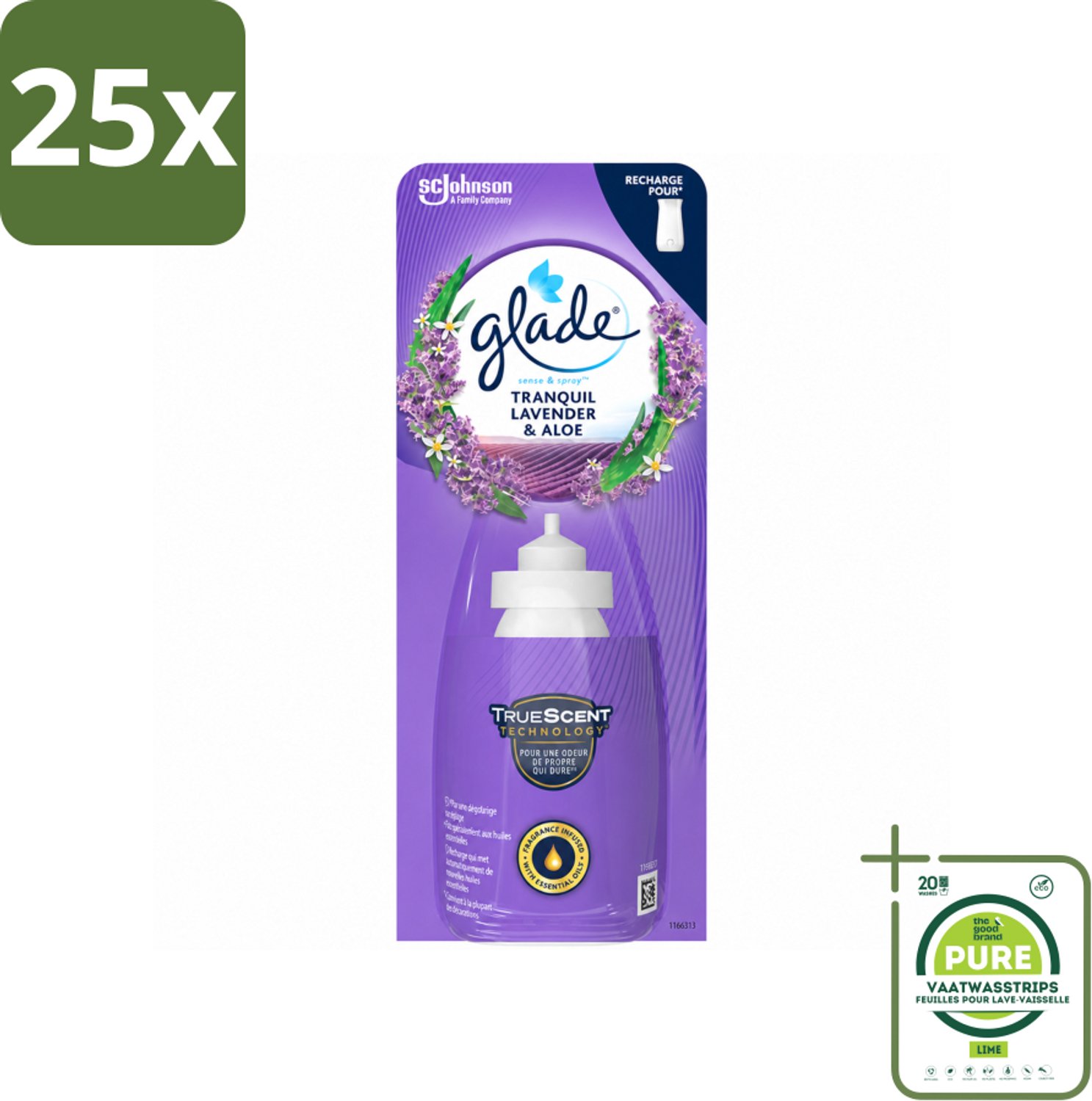 25 x Glade - Sense & Spray Navulling - Tranquil Lavender & Aloë - 18 ml - Grootverpakking - Vaatwasstrips - Geur - Rust - Frisheid - Automatische Geur - Bewegingssensor