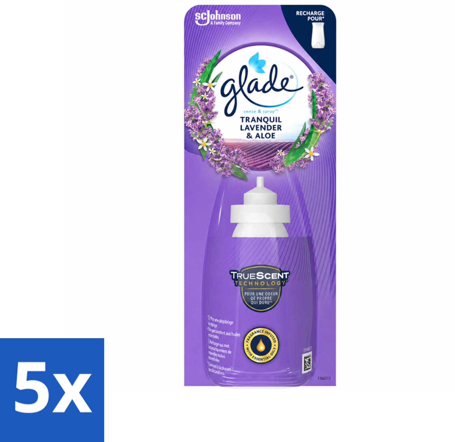 5 x Glade - Sense & Spray Navulling - Tranquil Lavender & Aloë - 18 ml - Voordeelverpakking - 5 stuks