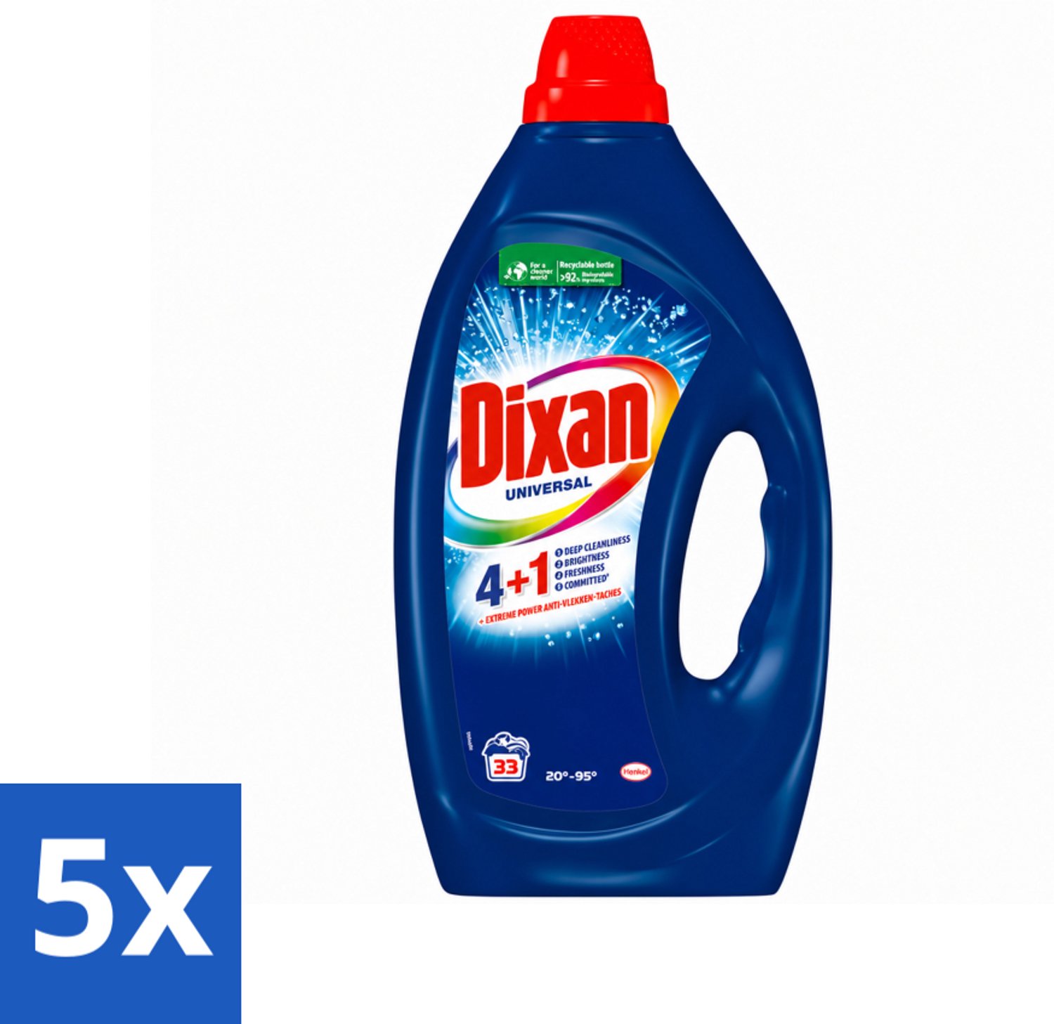 5 x Dixan - Vloeibaar wasmiddel - Universeel - 33 wasbeurten - Voordeelverpakking - 5 stuks