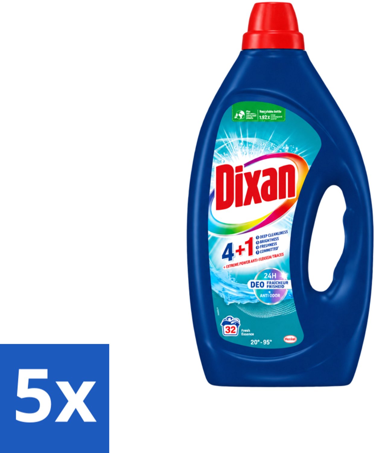 5 x Dixan - Vloeibaar wasmiddel - Fresh Blue - 32 wasbeurten - Voordeelverpakking - 5 stuks