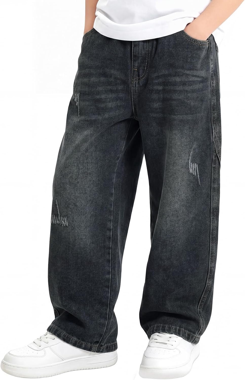 Jeans Jongens Rechte Baggy Denim Broek Loose Fit Denim met Elastische Taille Relaxed Denim Broek Casual Blauwe Broek Fashion Stretch Brede Streetwear Broek voor 6-7 Jaar, Maat 122