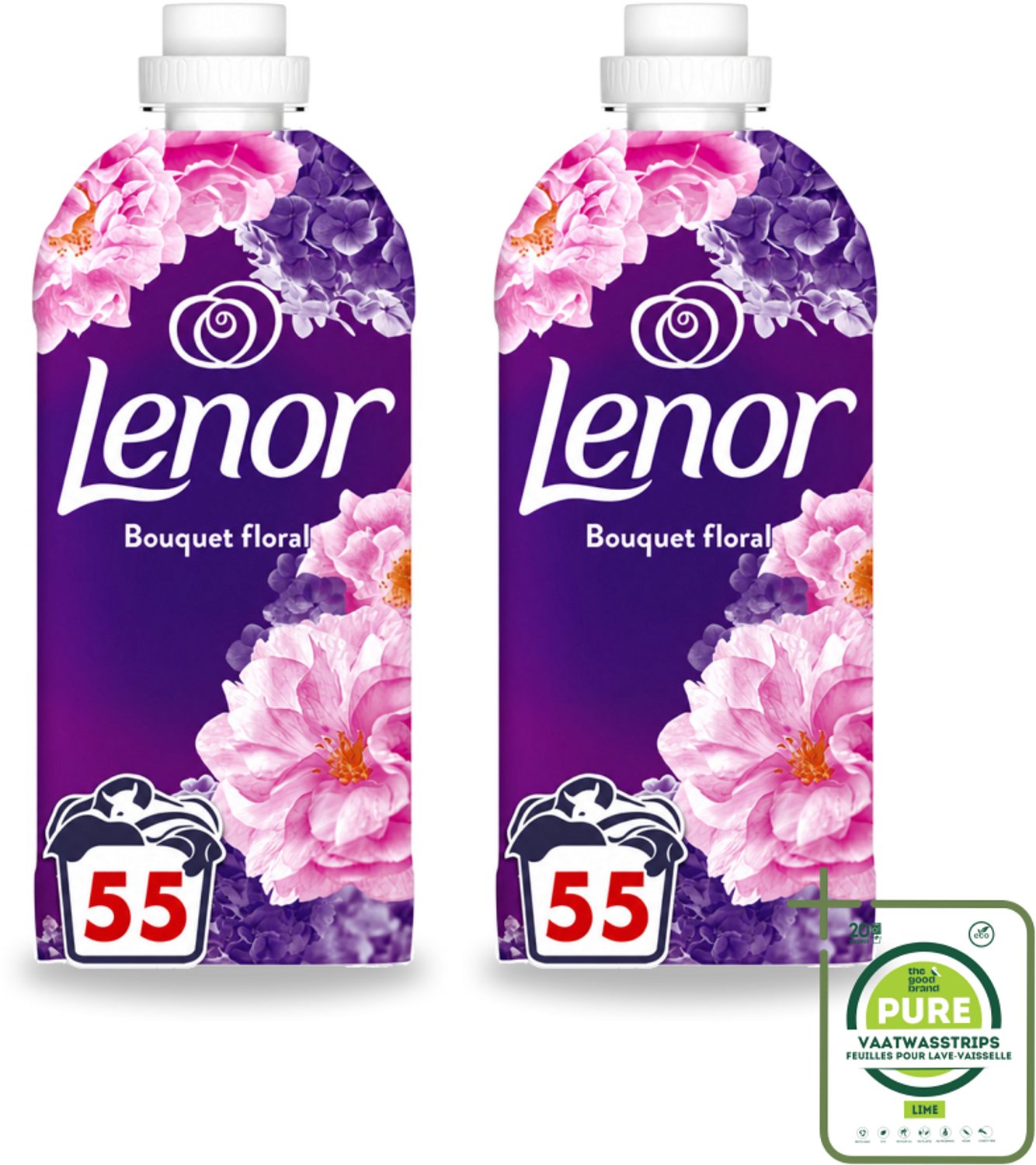 2 x Lenor - Wasverzachter - Bloemenboeket - Fris & Zacht - 55 Wasbeurten - Grootverpakking - Vaatwasstrips - Wasverzachter Bloemen - Frisse Geur - Ontspanning - Bloemige Geur - Saffraan