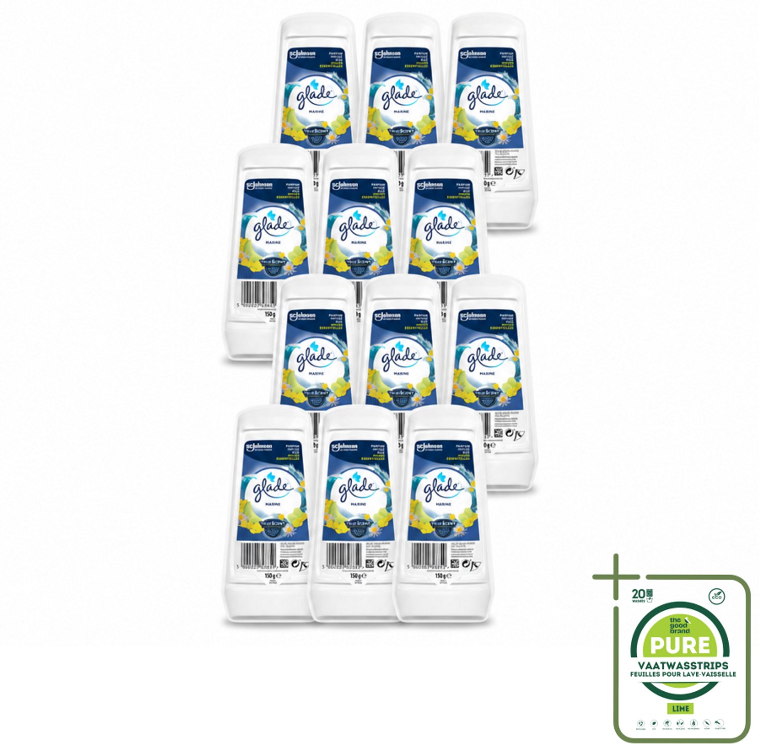 12 x Glade - Gel - Marine - 150 g - Grootverpakking - Vaatwasstrips - Frisse Lucht - Zeelucht - Luchtverfrisser - Maritieme Geur - Ontspannende Geur