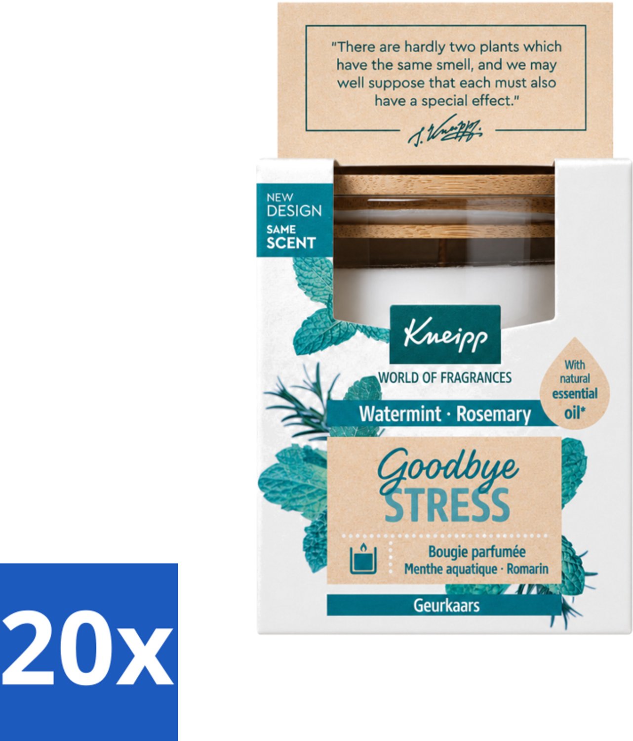 20 x Kneipp - Geurkaars - Goodbye Stress - Watermunt & Rozemarijn - 20 branduren - Voordeelverpakking - 20 stuks