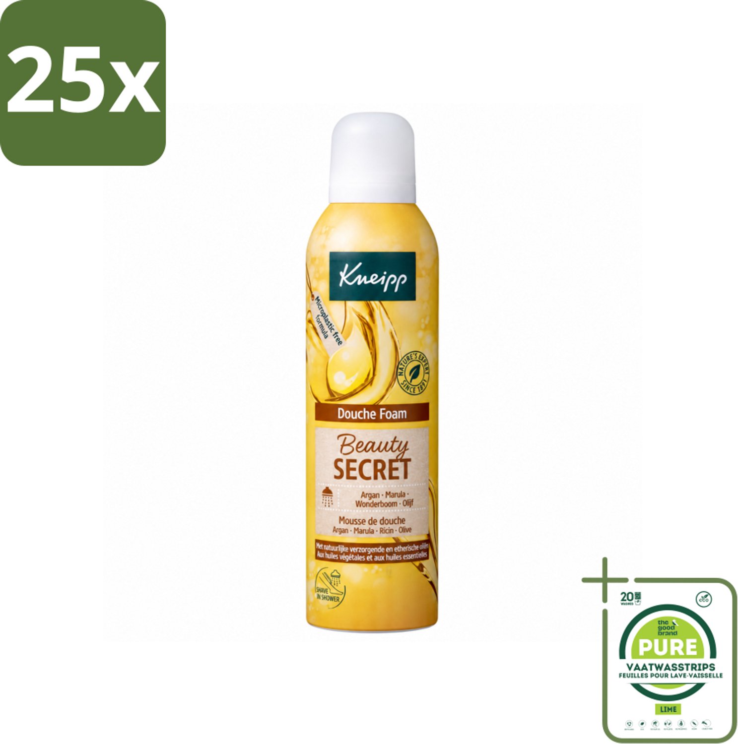 25 x Kneipp - Douche schuim - Beauty Secret - 200 ml - Grootverpakking - Vaatwasstrips - Douche Foam - Natuurlijke Oliën - Huid Verzorging - Luxe Geur - Huid Hydraat